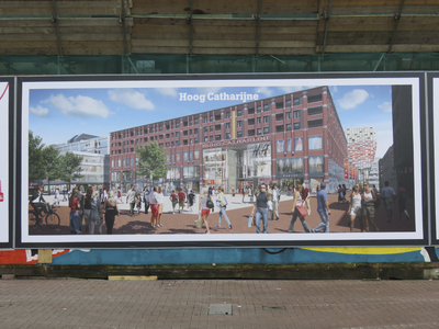 907401 Afbeelding van een grote 'artist impression' van het heringerichte plein Vredenburg te Utrecht, op de ...